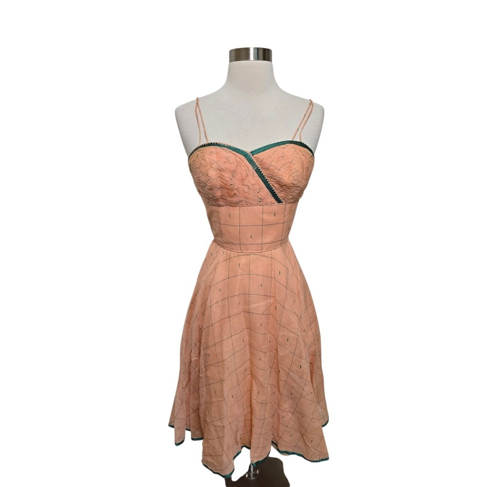 1950s Vintage Womens Dress Spaghetti Straps Orange Fit & Flare